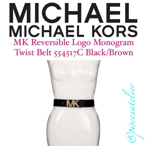 MICHAEL Michael Kors Black/Brown MK Logo Monogram Twist Reversible Belt 554517C - Picture 4 of 16